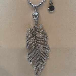 Crystal and Silver Feather Pendant Necklace